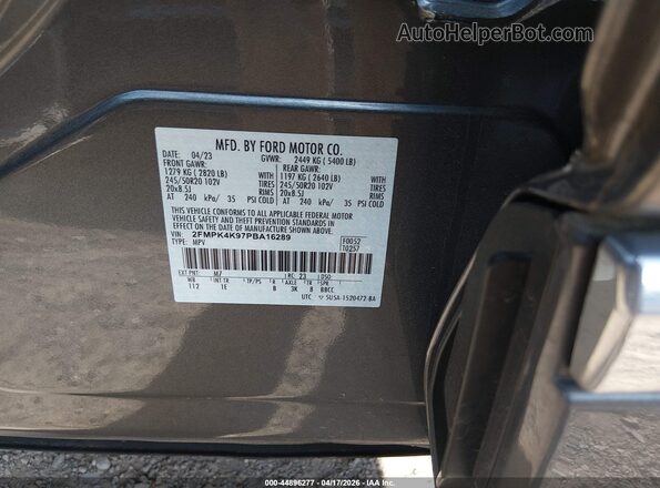 2FMPK4K97PBA16289 2023 FORD EDGE Gray Вид підкапотного простору