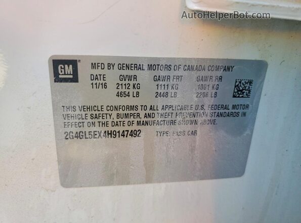 2G4GL5EX4H9147492 2017 BUICK REGAL White Widok komory silnika