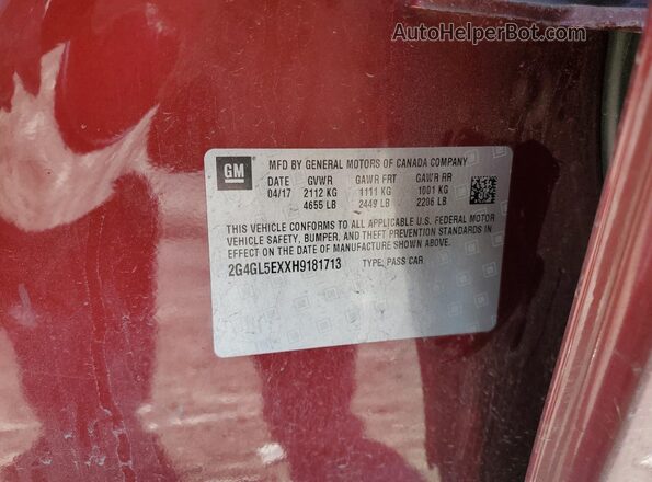 2G4GL5EXXH9181713 2017 BUICK REGAL Maroon Engine compartment view
