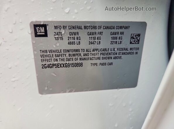 2G4GP5EXXG9150898 2016 BUICK REGAL White Engine compartment view