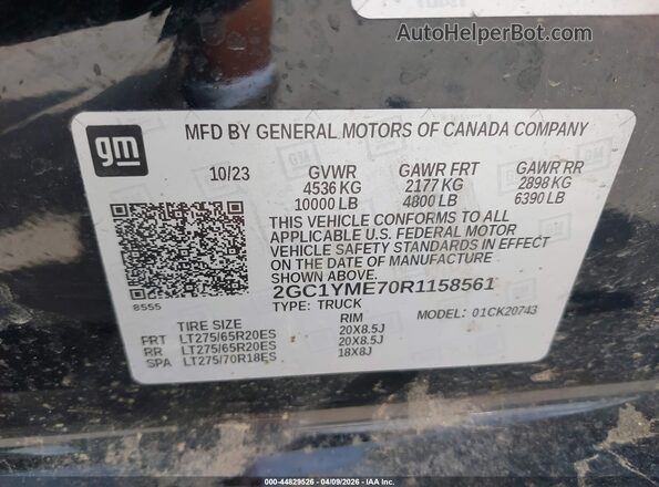 2GC1YME70R1158561 2024 CHEVROLET SILVERADO Black Շարժիչի բաժամունքի տեսք