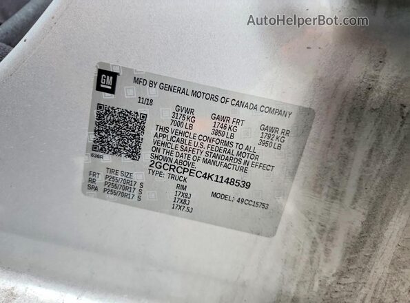 2GCRCPEC4K1148539 2019 CHEVROLET SILVERADO Silver 