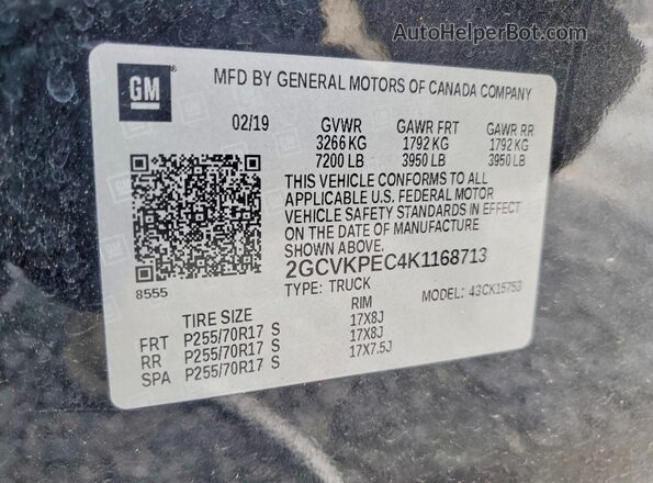 2GCVKPEC4K1168713 2019 CHEVROLET SILVERADO Black Engine compartment view