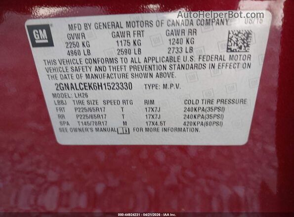 2GNALCEK6H1523330 2017 CHEVROLET EQUINOX Red 