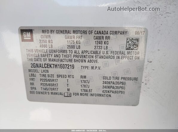 2GNALCEK7H1607219 2017 CHEVROLET EQUINOX White Вид підкапотного простору