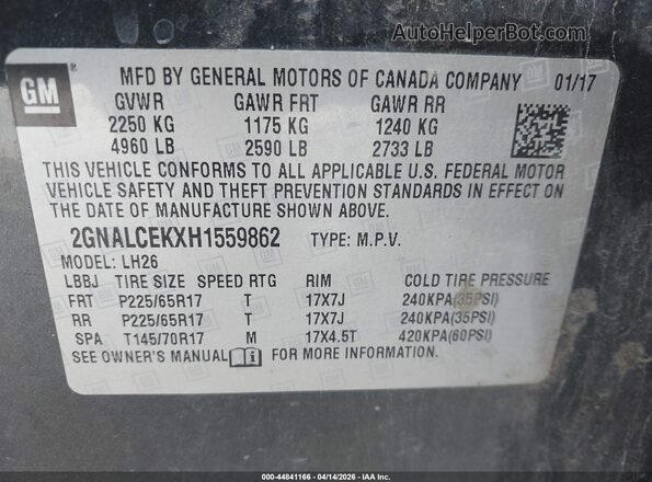 2GNALCEKXH1559862 2017 CHEVROLET EQUINOX Gray Շարժիչի բաժամունքի տեսք