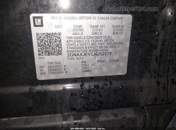 2GNAXJEV1J6252172 2018 CHEVROLET EQUINOX Black 