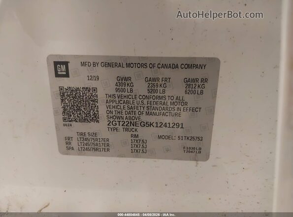 2GT22NEG5K1241291 2019 GMC SIERRA White Widok komory silnika