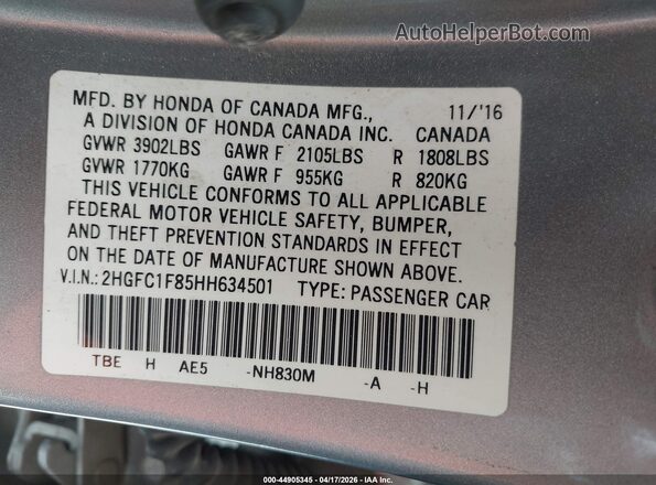 2HGFC1F85HH634501 2017 HONDA CIVIC Silver 