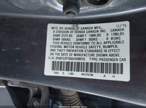 2HGFC2F50GH508976 2016 HONDA CIVIC Gray Engine compartment view