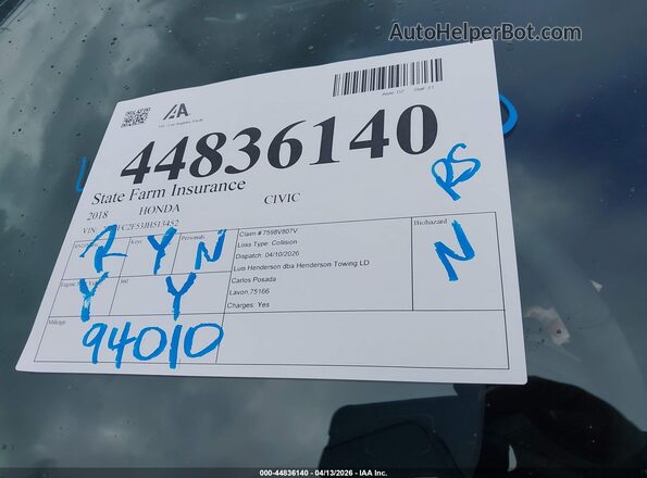 2HGFC2F53JH513452 2018 HONDA CIVIC Черный 