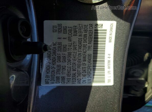 2HGFC2F61LH540080 2020 HONDA CIVIC Gray ძრავის განყოფილების ხედი