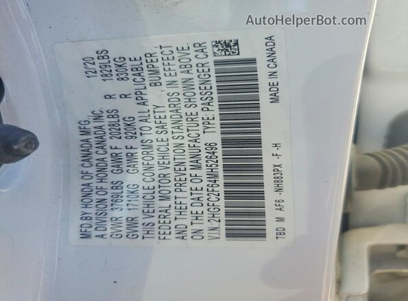 2HGFC2F64MH526496 2021 HONDA CIVIC White Engine compartment view