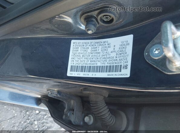 2HGFC2F68LH504516 2020 HONDA CIVIC Black ძრავის განყოფილების ხედი