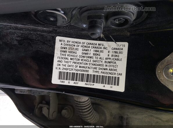 2HGFC2F75GH509090 2016 HONDA CIVIC Black Widok komory silnika
