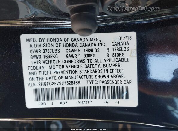 2HGFC2F79JH528488 2018 HONDA CIVIC Black Engine compartment view
