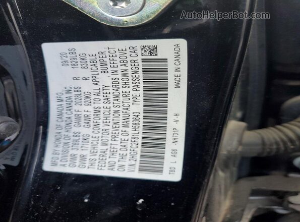 2HGFC2F81LH583643 2020 HONDA CIVIC Black Շարժիչի բաժամունքի տեսք
