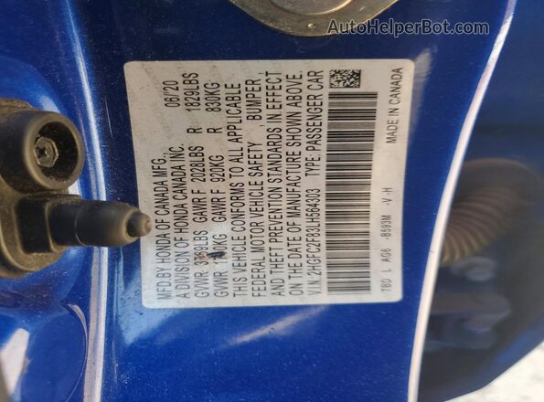 2HGFC2F83LH564303 2020 HONDA CIVIC Blue 