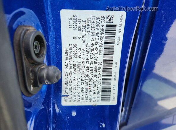 2HGFC2F84LH520195 2020 HONDA CIVIC Blue Շարժիչի բաժամունքի տեսք