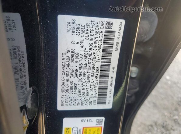 2HGFE2F27SH543958 2025 HONDA CIVIC Black Вид підкапотного простору