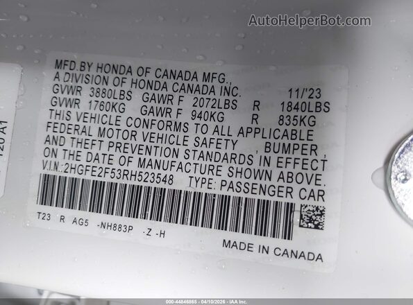 2HGFE2F53RH523548 2024 HONDA CIVIC White 