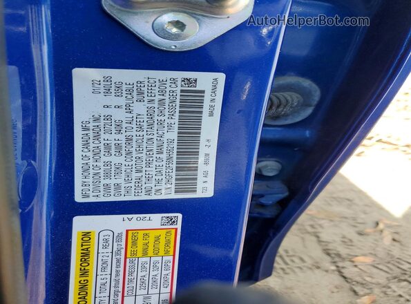 2HGFE2F56NH562192 2022 HONDA CIVIC Blue Engine compartment view
