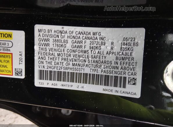 2HGFE2F58PH550371 2023 HONDA CIVIC Black Vista del compartimento del motor