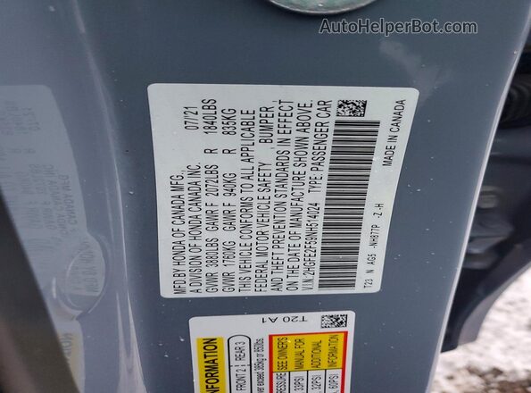 2HGFE2F59NH514024 2022 HONDA CIVIC Gray Engine compartment view