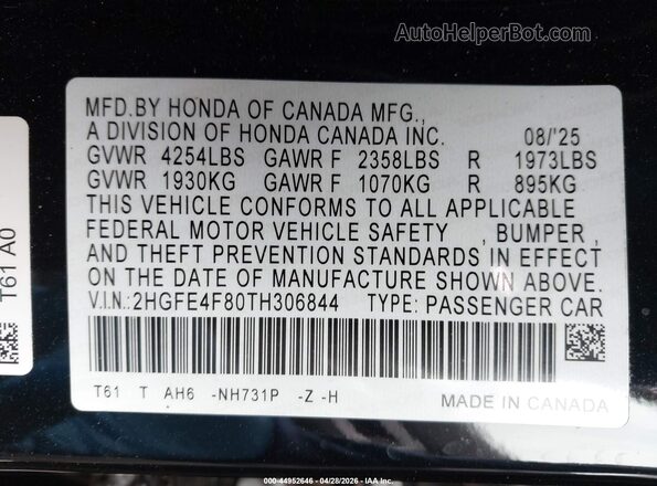 2HGFE4F80TH306844 2026 HONDA CIVIC HYBRID Black 