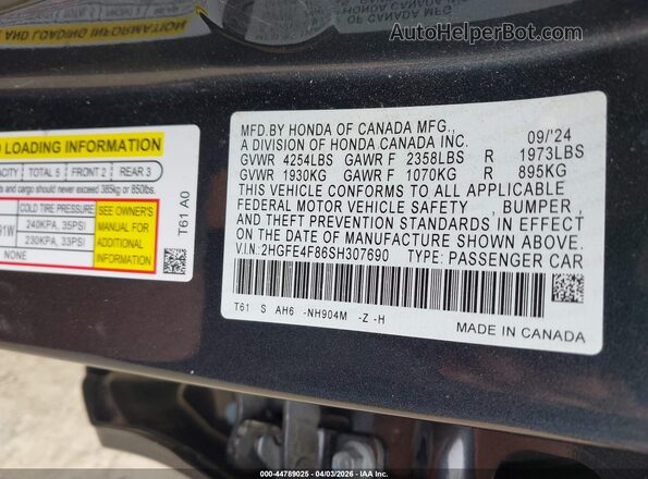 2HGFE4F86SH307690 2025 HONDA CIVIC HYBRID Gray 