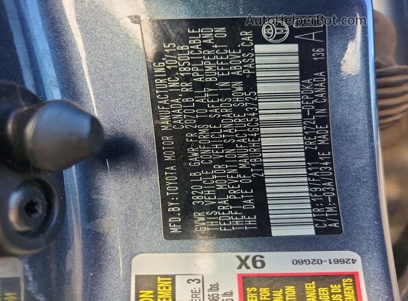 2T1BURHE4GC543725 2016 TOYOTA LL Blue VIN sticker view