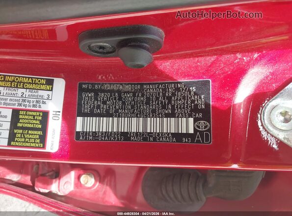 2T1BURHE4GC583545 2016 TOYOTA LL Red 