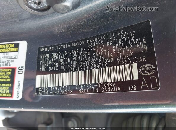 2T1BURHE4HC869896 2017 TOYOTA LL Gray 
