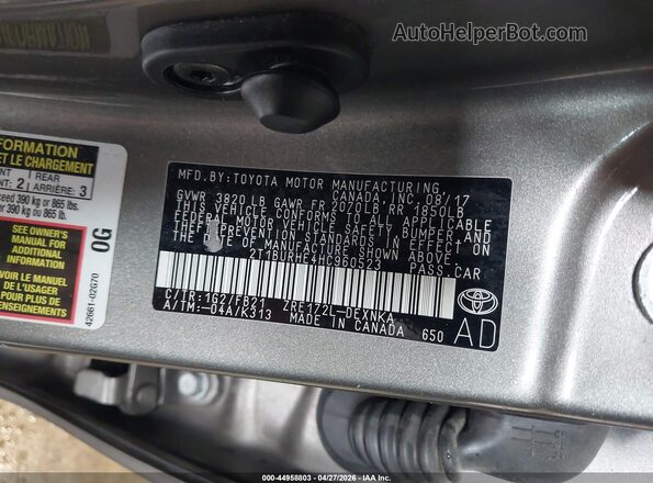 2T1BURHE4HC960523 2017 TOYOTA LL Gray 