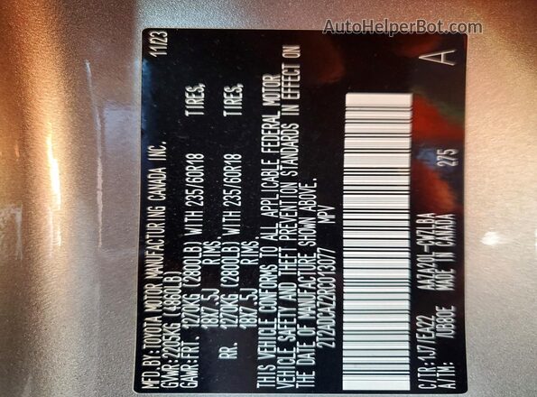 2T2ADCAZ2RC013077 2024 LEXUS NX Gray Vista de la etiqueta del VIN