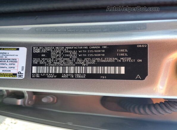 2T2AGCEZ2NC009350 2022 LEXUS NX Silver Панорамний вид салону 360°