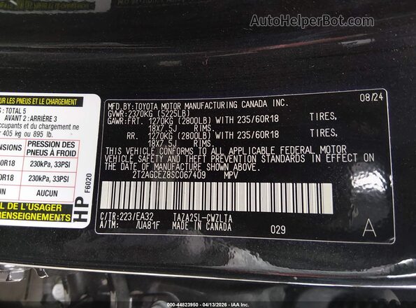 2T2AGCEZ8SC067409 2025 LEXUS NX 350 Black Вид підкапотного простору