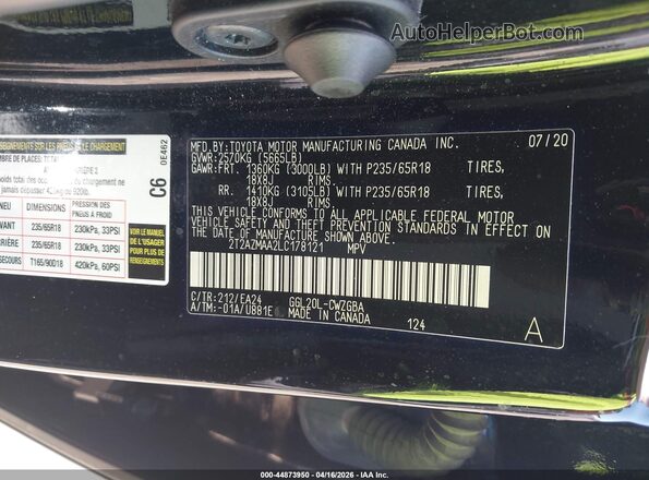 2T2AZMAA2LC178121 2020 LEXUS RX 350 Черный Вид подкапотного пространства