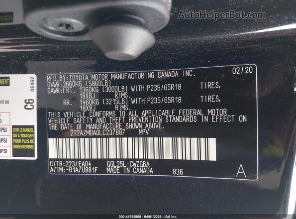 2T2AZMDA0LC237887 2020 LEXUS RX 350 Black Engine compartment view