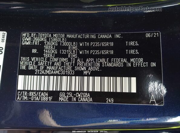 2T2AZMDA4MC301933 2021 LEXUS RX 350 Blue Vista del compartimento del motor