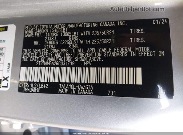 2T2BAMBA2RC031719 2024 LEXUS RX 350 Gray Widok komory silnika