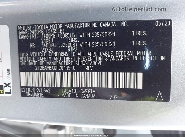 2T2BAMBA6PC011518 2023 LEXUS RX 350 Silver Engine compartment view