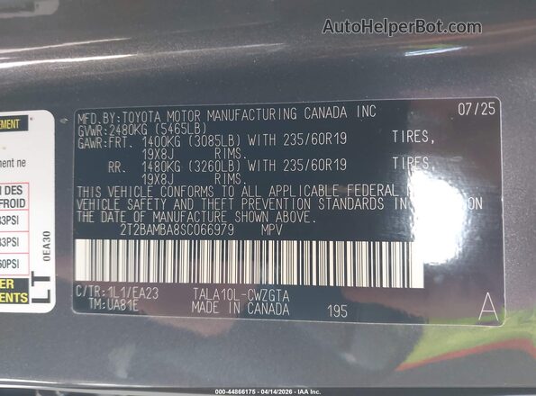 2T2BAMBA8SC066979 2025 LEXUS RX 350 Gray Vista del compartimento del motor