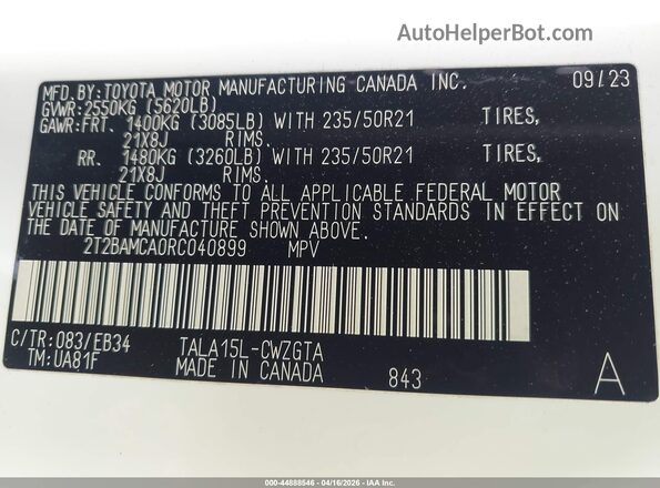 2T2BAMCA0RC040899 2024 LEXUS RX 350 White Widok komory silnika