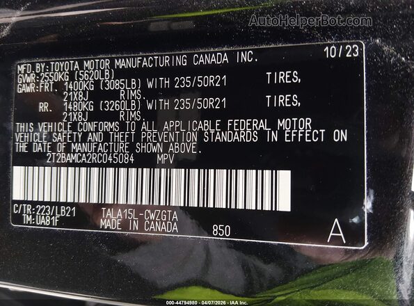 2T2BAMCA2RC045084 2024 LEXUS RX 350 Black Շարժիչի բաժամունքի տեսք