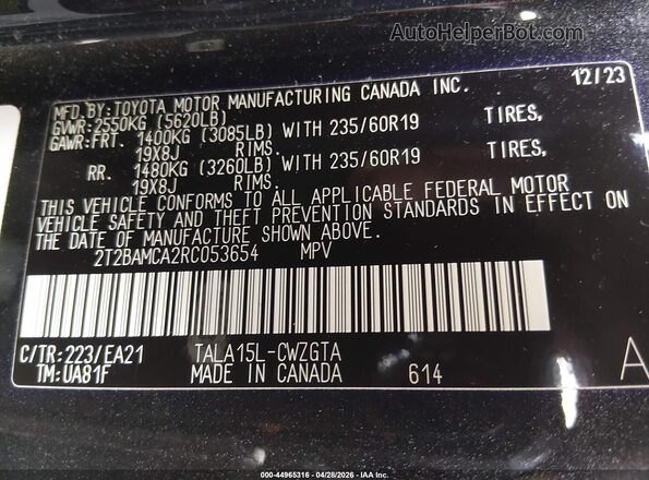 2T2BAMCA2RC053654 2024 LEXUS RX 350 Black Вид підкапотного простору