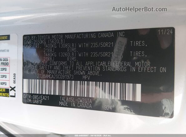 2T2BAMCA2SC091973 2025 LEXUS RX 350 White Engine compartment view