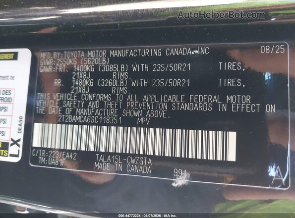 2T2BAMCA6SC118351 2025 LEXUS RX 350 Black ძრავის განყოფილების ხედი