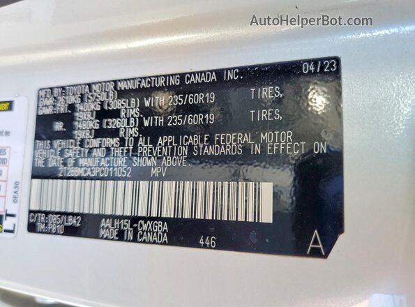 2T2BBMCA3PC011052 2023 LEXUS RX Белый Панорамный вид салона 360°
