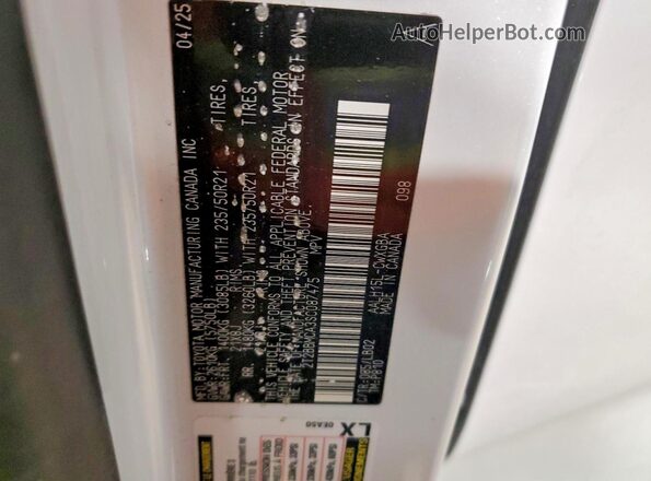 2T2BBMCA3SC087475 2025 LEXUS RX White VIN sticker view